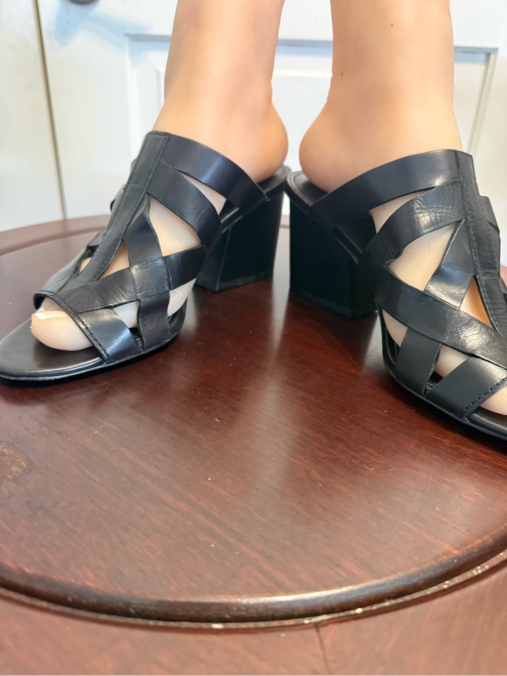 Lafayette 148 New York Black Woven Leather Block Heel Mules